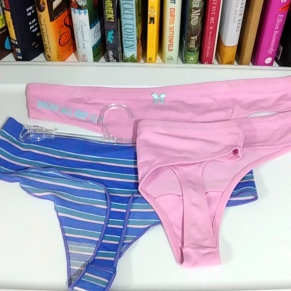 3 PAIR LAVENDER PINK GRAY STRIPE SEAMLESS THONG PANTIES BUNDLE SIZE LARGE NWT - Picture 4 of 7